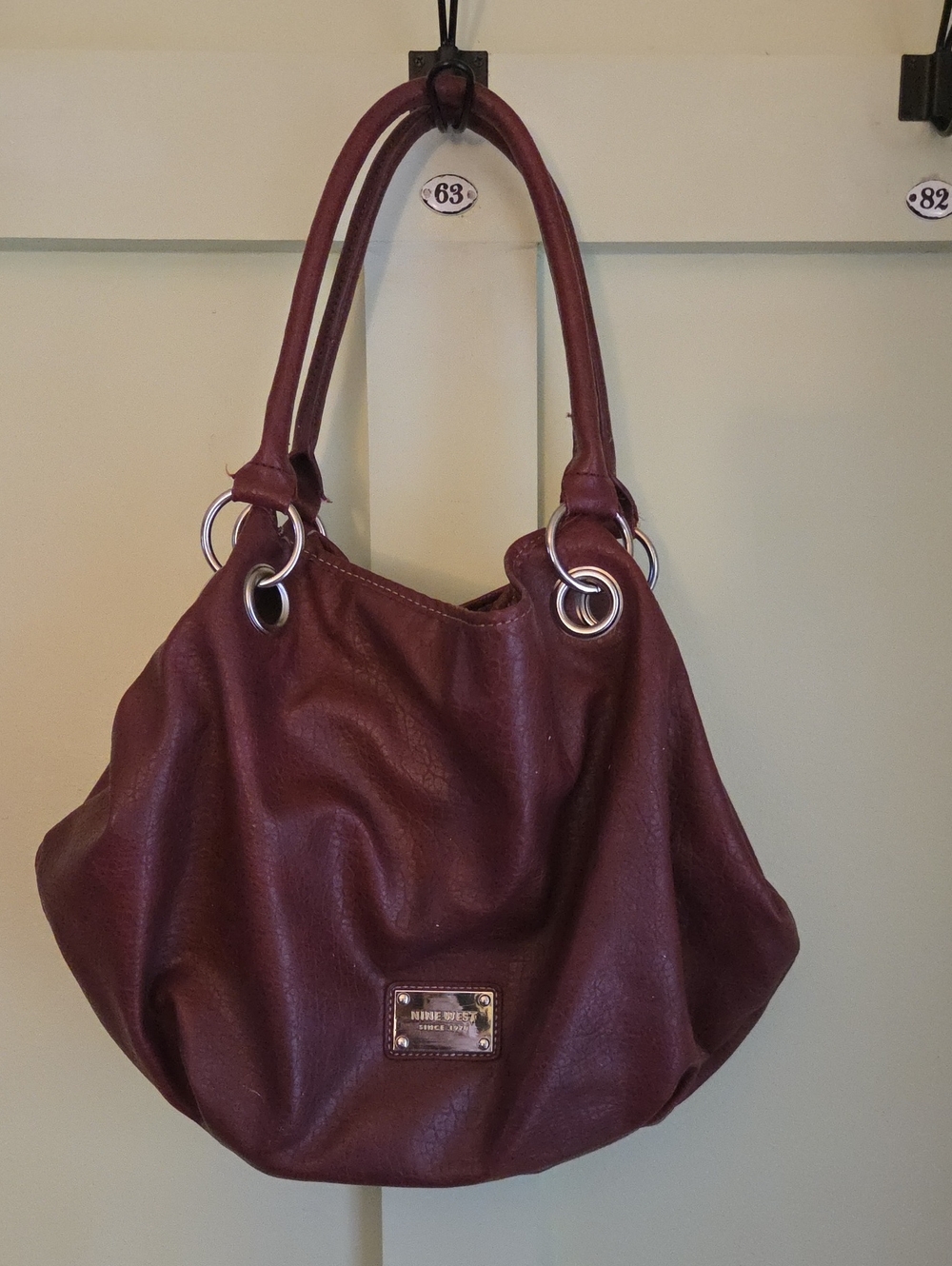 Nine West Deep Maroon Shoulder Bag with Silver Rings